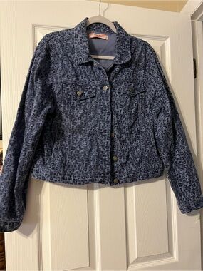 Blue Leopard Print Denim Jacket - Women's Cropped Jean Jacket